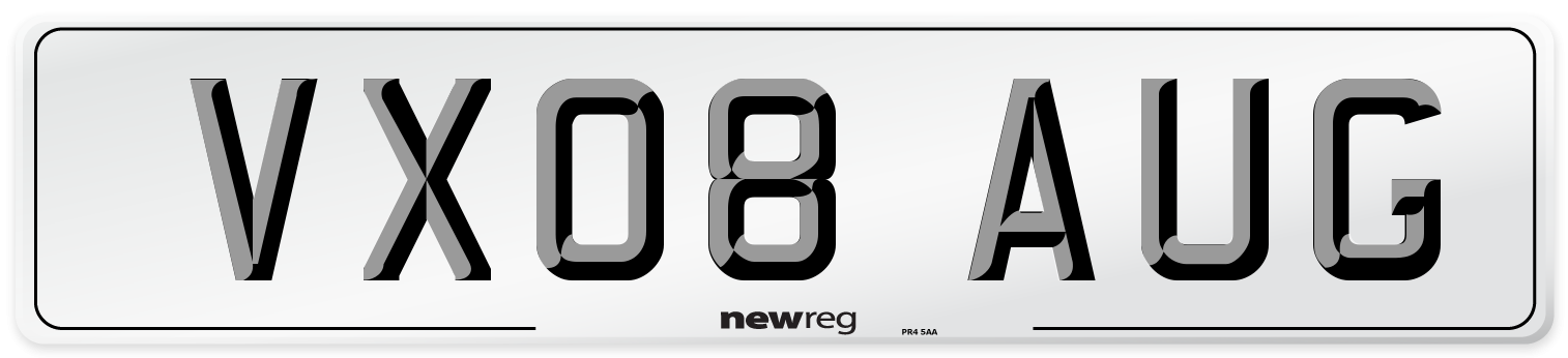 VX08 AUG Number Plate from New Reg